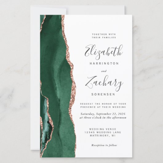 Budget Emerald Green Rose Gold Agate Wedding (Vorderseite)