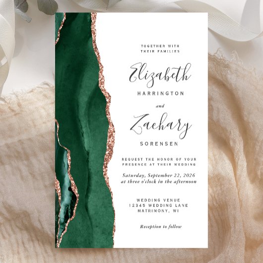 Budget Emerald Green Rose Gold Agate Wedding