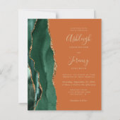 Budget Emerald Green Rust QR Code Wedite Einladung (Vorderseite)