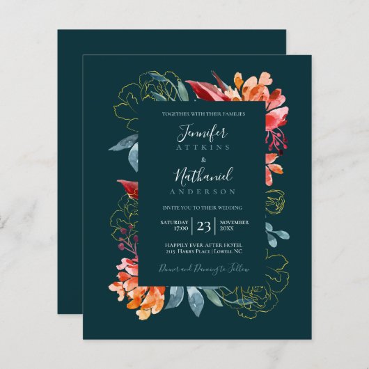 Budget Emerald Green Rusty Orange Floral Wedding (Vorne/Hinten)