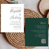 Budget Emerald Green Script QR Code Wedding Einlad
