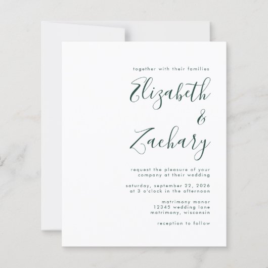 Budget Emerald Green Script QR Code Wedding Einlad (Vorderseite)