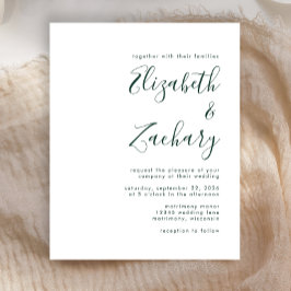 Budget Emerald Green Script Wedding Einladung