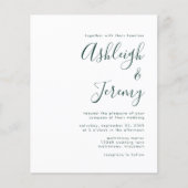 Budget Emerald Green Script Wedding Einladung (Vorderseite)