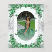 Budget Emerald Green Silver Floral Quinceanera Flyer (Hinten)