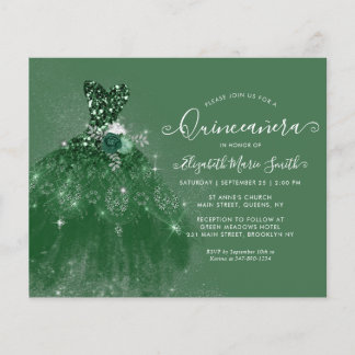 Budget Emerald Green Silver Glitzer Quinceanera