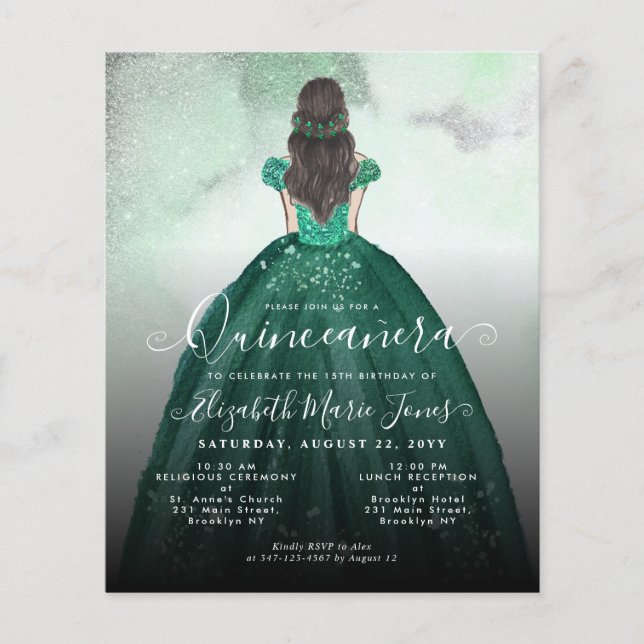 Budget Emerald Green Silver Princess Quinceañera (Vorderseite)