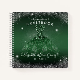 Budget Emerald Green Silver Quinceanera Guestbook Notizblock