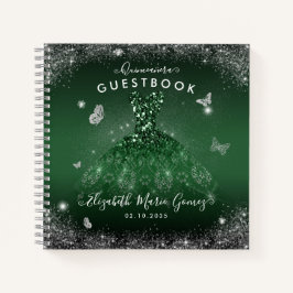 Budget Emerald Green Silver Quinceanera Guestbook Notizblock