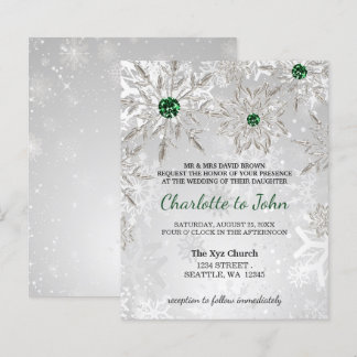 Budget Emerald Green Snowflakes Einladung Hochzeit