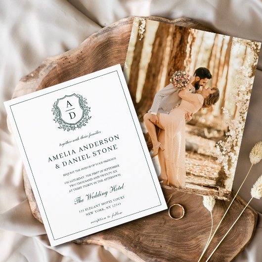 Budget Emerald Green Wappen Wedding Einladung