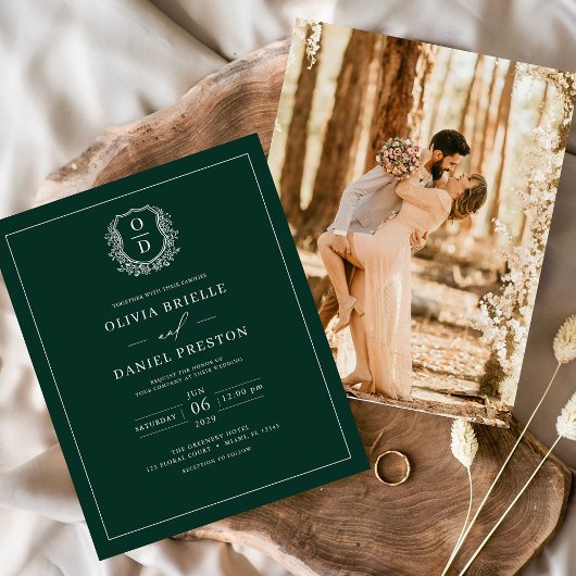 Budget Emerald Green Wappen Wedding Einladung Flyer