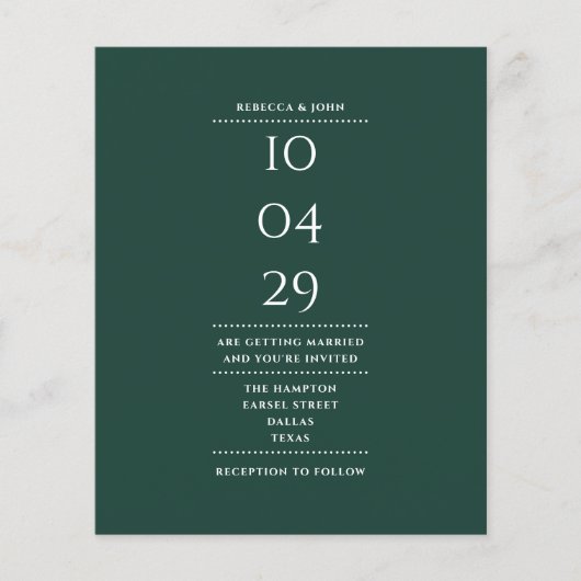Budget Emerald Green Wedding Date Einladung (Vorderseite)