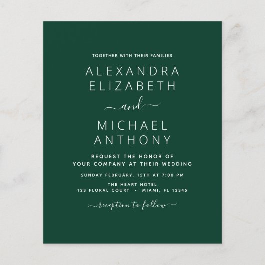 Budget Emerald Green Wedding mit Foto Einladung (Vorderseite)