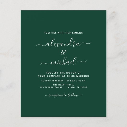 Budget Emerald Green Wedding Modern Typografy (Vorderseite)