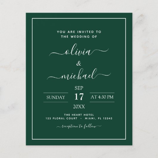 Budget Emerald Green Wedding Modern Typografy Fly Flyer (Vorne)