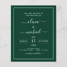 Budget Emerald Green Wedding Modern Typografy Fly Flyer