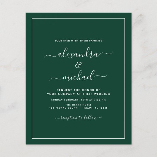 Budget Emerald Green Wedding Modern Typografy Fly Flyer (Vorne)