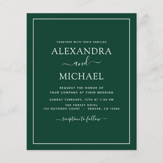 Budget Emerald Green Wedding Modern Typografy Fly Flyer (Vorne)