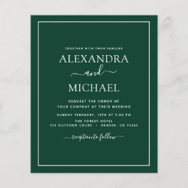 Budget Emerald Green Wedding Modern Typografy Fly Flyer