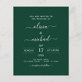 Budget Emerald Green Wedding Modern Typografy Flyer