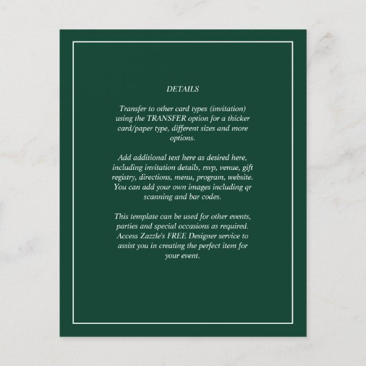 Budget Emerald Green White Monochrome Wedding (Rückseite)