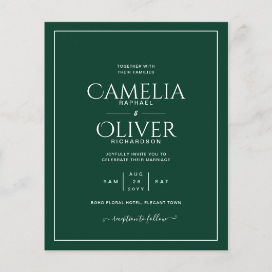 Budget Emerald Green White Monochrome Wedding (Vorderseite)