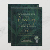 BUDGET EmeraldGreen Gold Gypsophila Wedding INVITE (Vorne/Hinten)