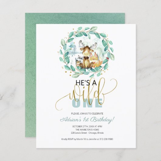 Budget Er ist eine wilde Einladung zum ersten Gebu (Vorne/Hinten)