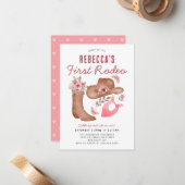 Budget Erster Rodeo Blush Pink Cowgirl 1 Geburtsta Mitteilungskarte (Vorderseite/Rückseite Beispiel)