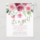 Budget Es ist ein Mädchen Pink Burgundy Floral Bab (Vorderseite)