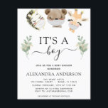 Budget Es ist eine Baby-Dusche Woodland Eukalyptus Flyer<br><div class="desc">Budget Woodland Tiere mit pandemischen Corona Virus-Sicherheitsmasken - Bären,  Zebra,  Giraffe Eukalyptus Greenery Botanical Watercolor Frühjahr und Imitate Gold Glitzer Es ist ein Boy Baby Duwer Einladungen auf weißem Hintergrund - beinhaltet schöne und elegante Schriftzeichen Typografie mit modernen botanischen Blätter und Grün für die besondere Mutter zu feiern.</div>