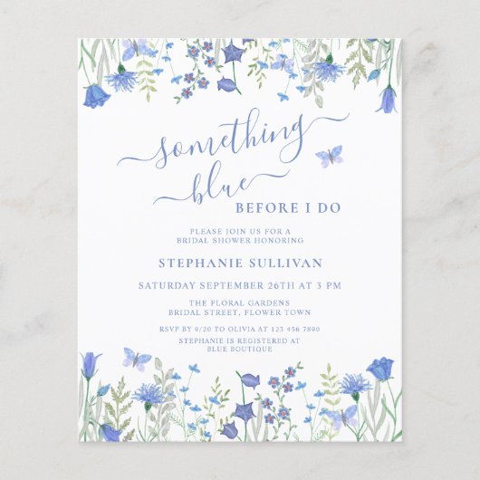 Budget Etwas Blue Bridal Dusche Einladung (Vorderseite)