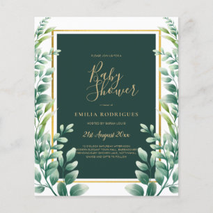 BUDGET Eucalyptus BABY SHOWER GOLD QR CODE EINLADE Flyer