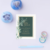 BUDGET Eucalyptus BABY SHOWER GOLD QR CODE EINLADE Flyer (Einzeln)