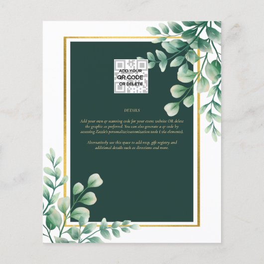 BUDGET Eucalyptus BABY SHOWER GOLD QR CODE EINLADE Flyer (Hinten)