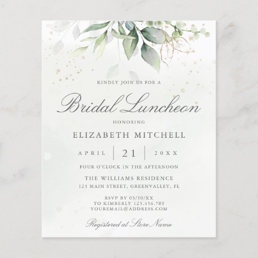 Budget Eucalyptus Blätter Bridal Luncheon Invites (Vorderseite)