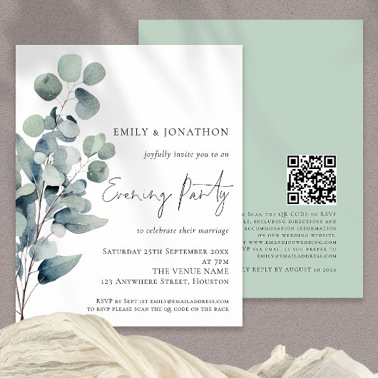 Budget Eucalyptus Blätter QR Wedding Abend Einladu