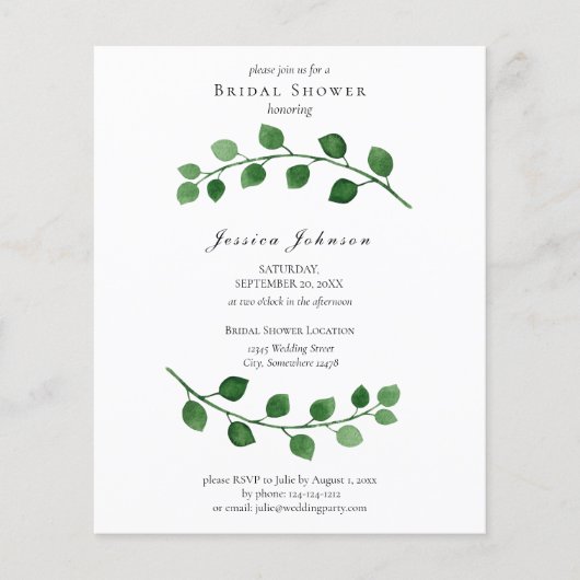 Budget Eucalyptus Bridal Dusche Einladung (Vorderseite)