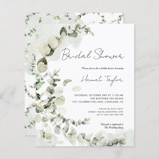 Budget Eucalyptus Bridal Dusche Einladung (Vorne/Hinten)