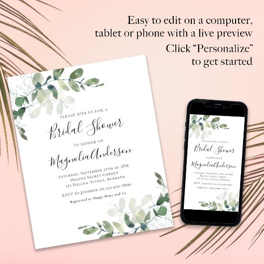 Budget Eucalyptus Bridal Dusche Einladung