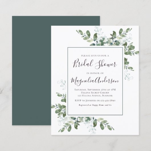 Budget Eucalyptus Bridal Dusche Einladung (Vorne/Hinten)