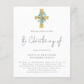 Budget Eucalyptus Cross Script Christening Einladu (Vorderseite)