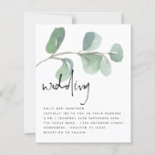BUDGET Eucalyptus Elegante Script Wedding Einladun (Vorderseite)