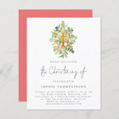 Budget Eucalyptus Florals Cross Christening Einlad (Vorne/Hinten)