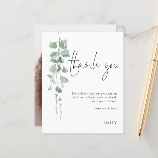 Budget Eucalyptus Foto Abschluss Vielen Dank (Vorderseite/Rückseite Beispiel)