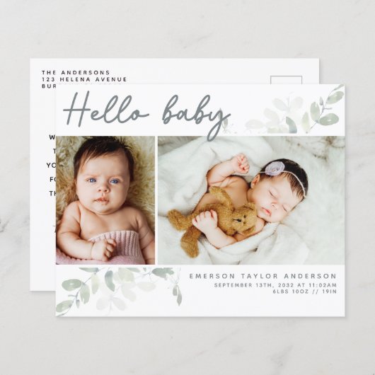Budget Eucalyptus Foto Hello Baby Postcard (Vorne/Hinten)