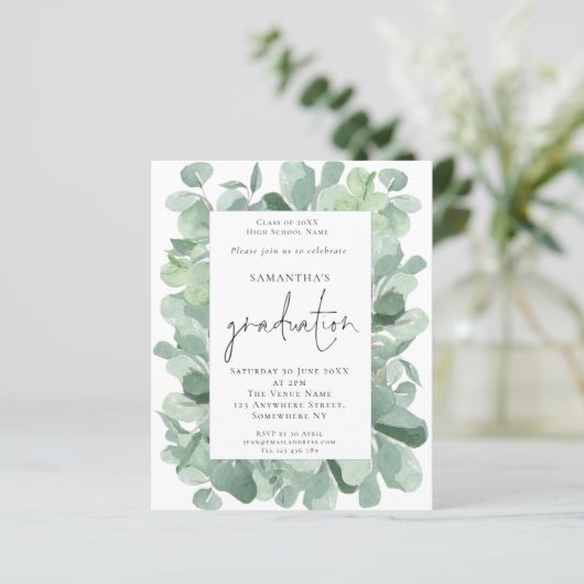 Budget Eucalyptus Frame Foto Grad Party Einladung (Stehend Vorderseite)