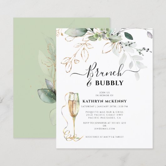 Budget Eucalyptus Gold Calligraphy Bridal Shower (Vorne/Hinten)