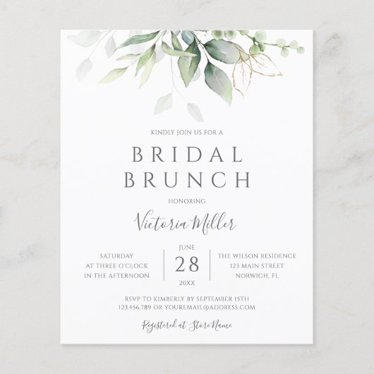 Budget Eucalyptus Greenery Bridal Brunch Invite (Vorderseite)